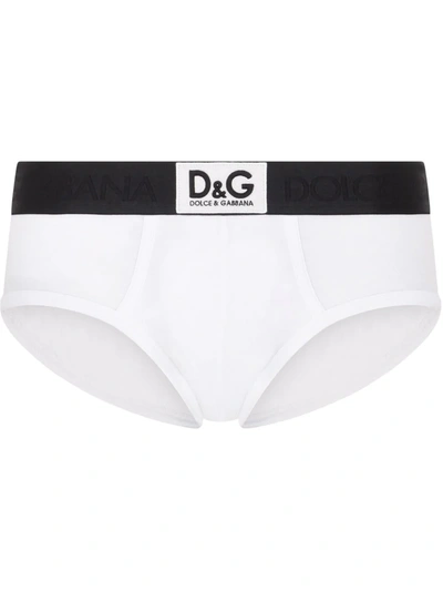 Shop Dolce & Gabbana Brando Logo-patch Ribbed Briefs In White