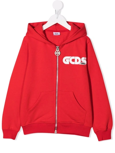 Gcds Teen Logo-print Pullover Hoodie In Red