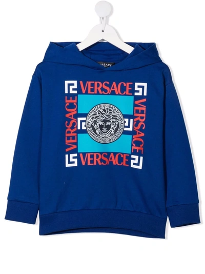 Shop Versace Medusa Logo Print Hoodie In Blue