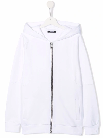 Shop Balmain Logo-embroidered Hooded Jacket In White