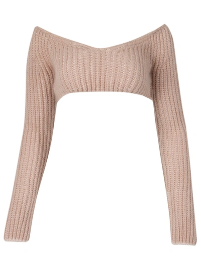 Shop Fendi Mohair Wool Cropped Knit Promise Beige