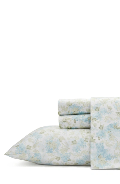 Shop Laura Ashley Rena 4-piece Floral Cotton Sheet Set In Turquoise-aqua