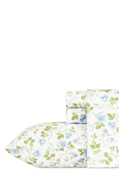 Shop Laura Ashley Spring Bloom 4-piece Floral 300-thread Count Sateen Sheet Set In Wildflower Blue