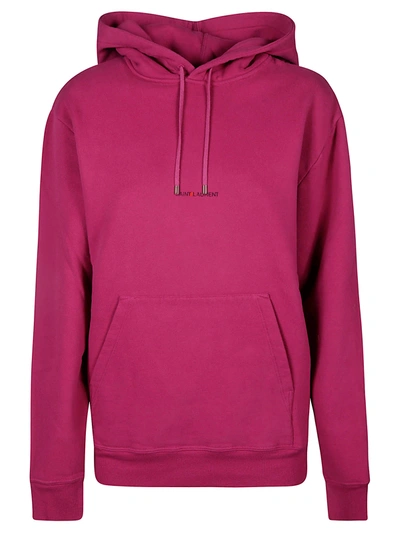 Shop Saint Laurent Chest Logo Plain Hoodie In Fucsia