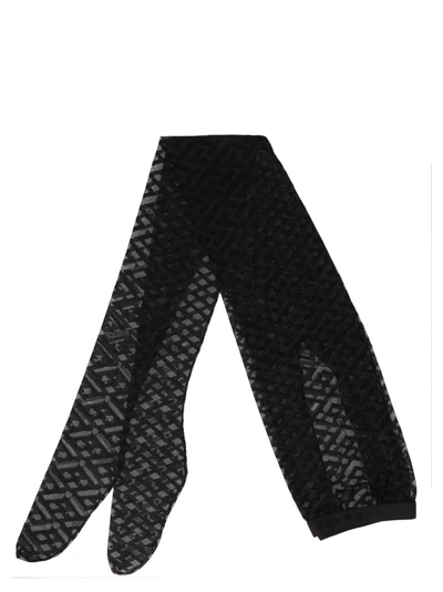 Shop Versace Monogram Tights In Black