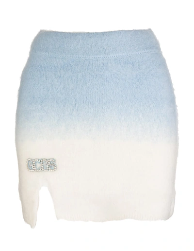 Shop Gcds White And Blue Gradient Mini Skirt With Logo In Baby Blue