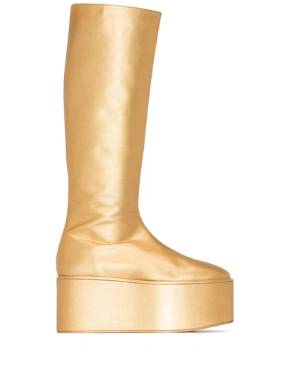 Shop Molly Goddard Athena 90mm Metallic Platform Boots In Gold