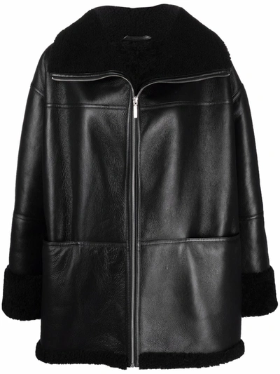 Totême Womens Toteme Signature Relaxed-fit Shearling Jacket In Schwarz