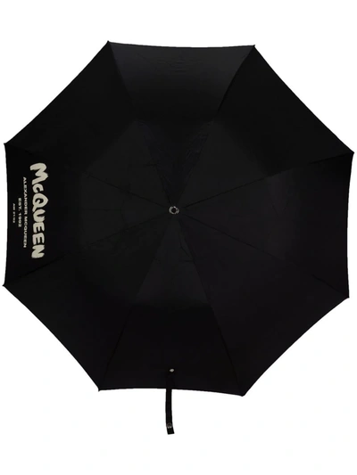 Shop Alexander Mcqueen Graffiti Logo-print Umbrella In Black