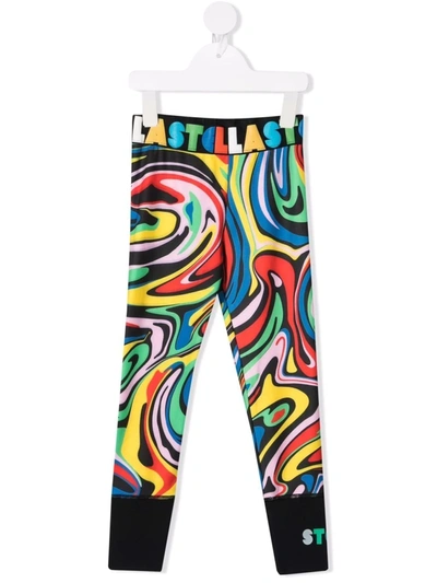 Shop Stella Mccartney Marble-print Logo Active Leggings In Black