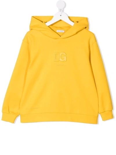 Shop Dolce & Gabbana Embossed Logo Hoodie In Yellow