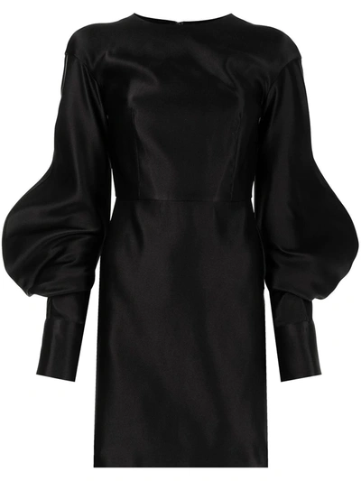 Shop Tom Ford Puff-sleeve Duchess-silk Minidress In Black