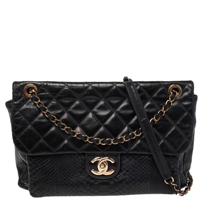 Pre-owned Chanel Black Quilted Leather And Python Urban Mix Flap Bag