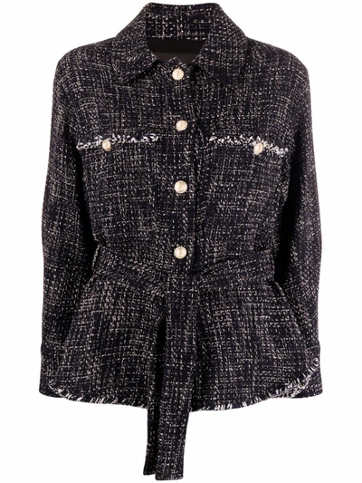 Womens Bleus Belted Tweed Organic Cotton-blend Jacket 10 In Navy