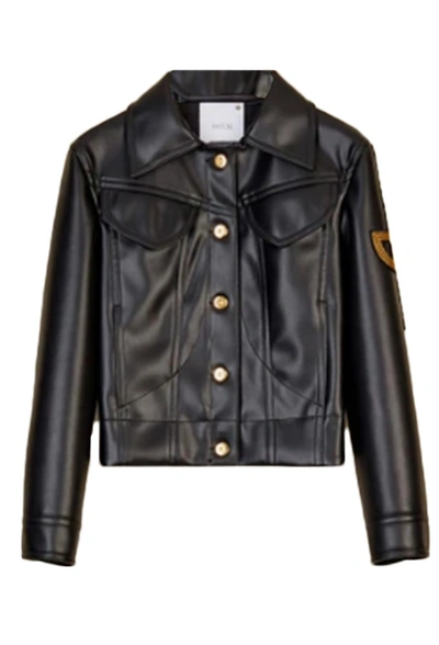 Shop Patou Black Cropped Leather-look Jacket