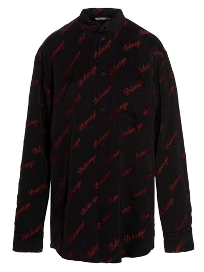 Shop Balenciaga Large Fit Shirt In Black With Red Logo