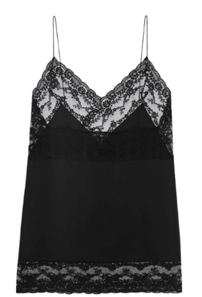 Shop Saint Laurent Lace-trim Silk Slip Dress In Black