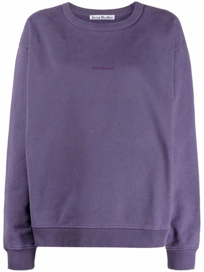 Shop Acne Studios Deep-purple Logo-print Crew Neck Sweatshirt