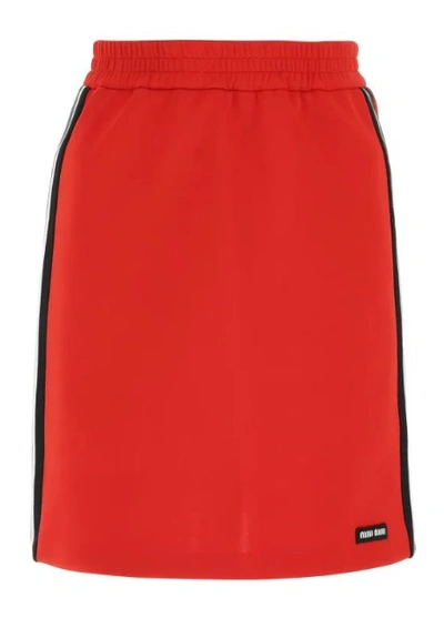 Shop Miu Miu Logo-patch Jersey Skirt In Red