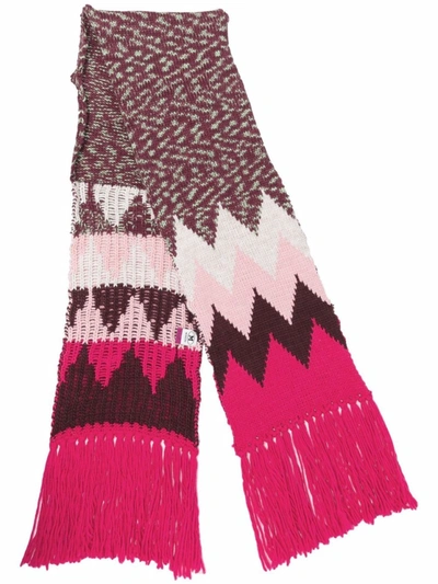 Shop M Missoni Chevron-knit Wool-blend Scarf In Multicolor