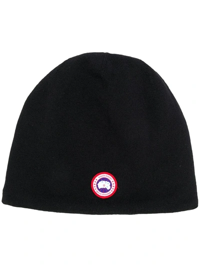 Shop Canada Goose Logo-patch Beanie Hat In Black