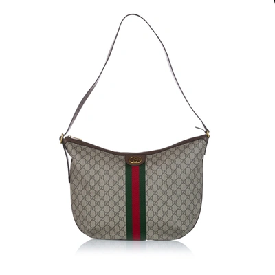 Shop Gucci Gg Supreme Ophidia Crossbody Bag In Grey