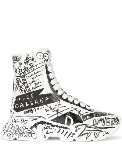 Shop Dolce & Gabbana White Doodle-print Boots