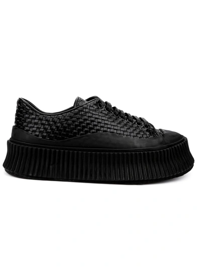 Shop Jil Sander Woven Leather Sneakers In Black