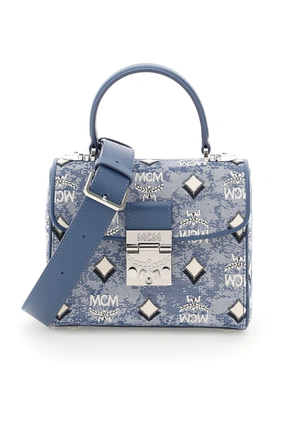 Shop Mcm Vintage Jacquard Small Tote Bag In Blue
