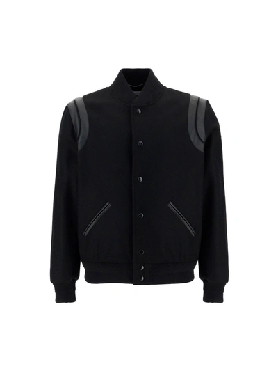 Shop Saint Laurent Teddy Bomber Jacket In Black