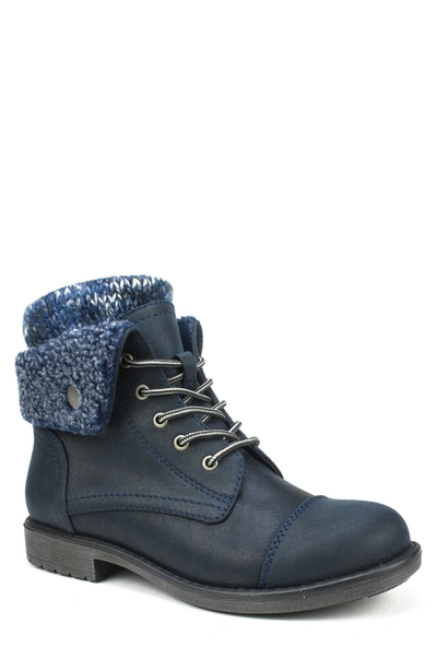 Cliffs By White Mountain Duena Faux Shearling Lined Lace-up Boot In Navy/ Fabric/ Fleece