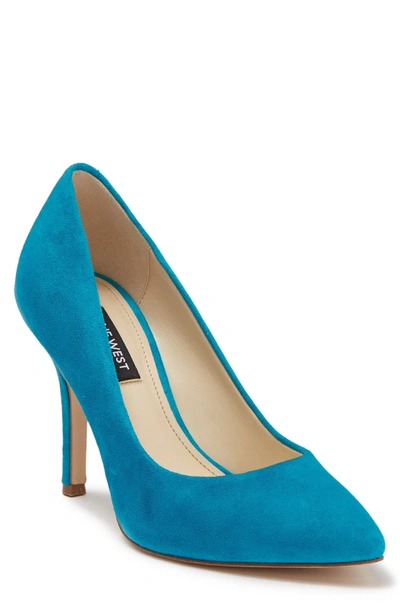 Shop Nine West Flax Suede Pointed Toe Pump In Spring Teal10773 Savoy Lux