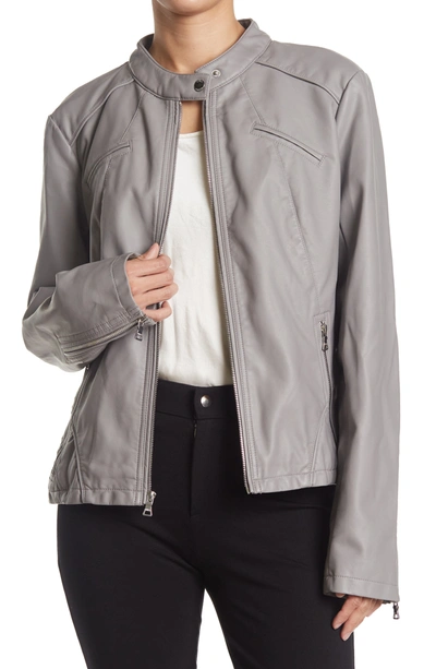 Shop Guess Faux Leather Racer Jacket In Grey