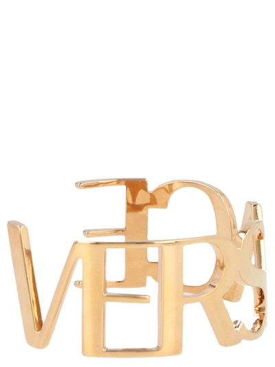 Shop Versace Logo Rigid Bracelet In Gold