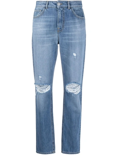 Shop Pinko Ripped-detail Slim-fit Jeans In Blau