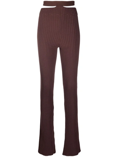 Shop Adamo Ribbed-knit Slim-fit Trousers In Braun