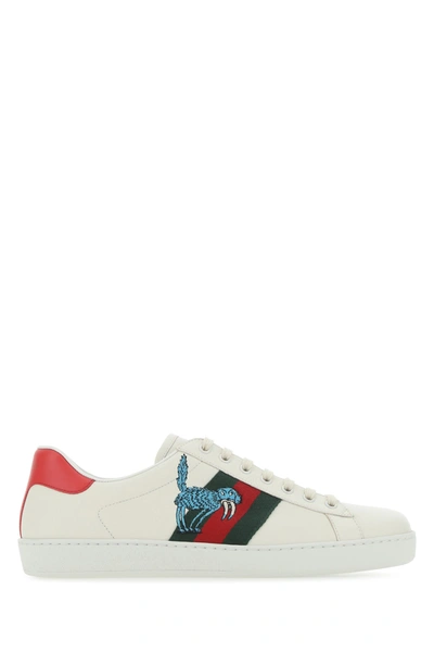 Gucci Ivory Leather Ace Sneakers White Uomo 9 | ModeSens