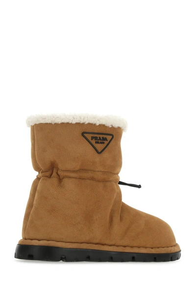 Shop Prada Camel Shearling Ankle Boots Camel  Donna 40