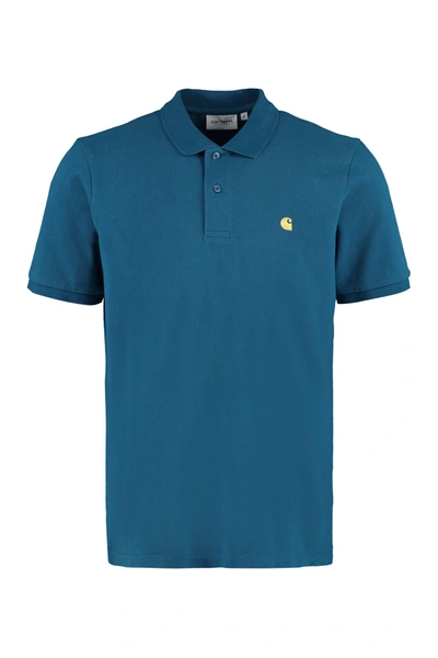 Shop Carhartt Wip Logo Embroidered Polo Shirt In Blue