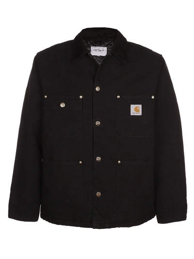 Shop Carhartt Wip Logo Patch Buttoned Jacket In Black