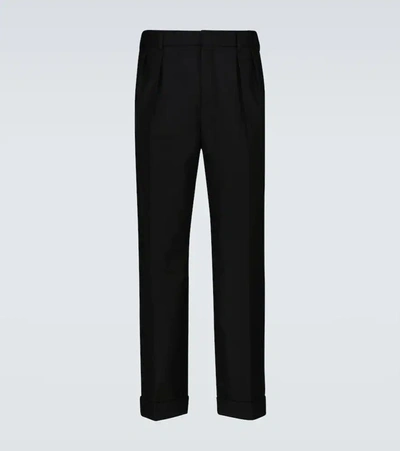 Shop Saint Laurent Straight-fit Wool-blend Pants In Black