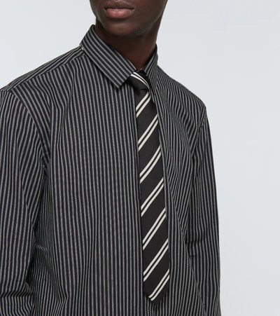 Shop Saint Laurent Striped Silk And Cotton-blend Tie In Black