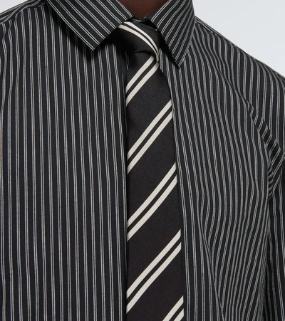 Shop Saint Laurent Striped Silk And Cotton-blend Tie In Black