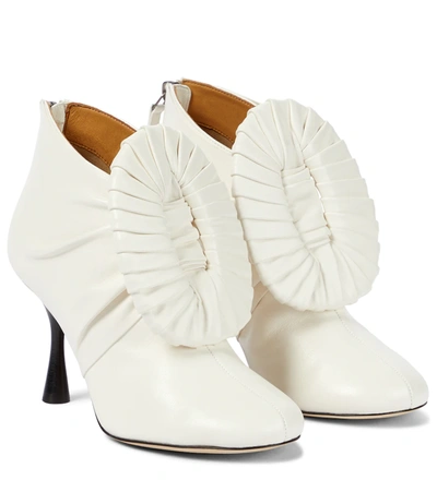 Shop Loewe Pleated-buckle Leather Ankle Boots In White