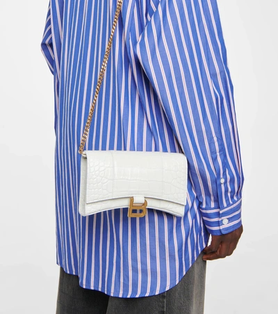 Balenciaga Hourglass Leather Wallet On Chain In White