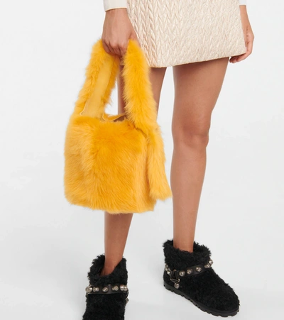 Miu Miu Shearling Shoulder Bag In Orange