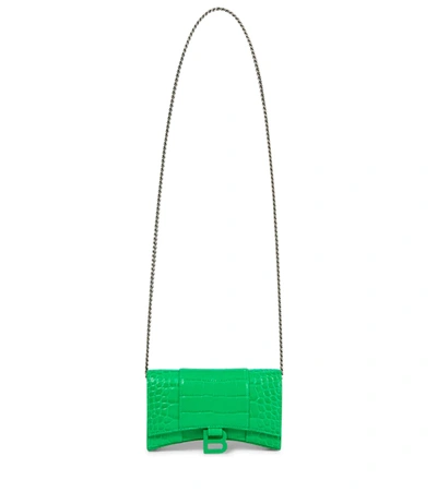 Shop Balenciaga Hourglass Leather Shoulder Bag In Green