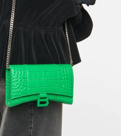 Shop Balenciaga Hourglass Leather Shoulder Bag In Green