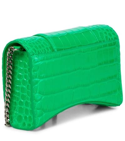 Shop Balenciaga Hourglass Leather Shoulder Bag In Green