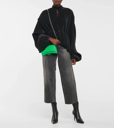 Shop Balenciaga Hourglass Leather Shoulder Bag In Green